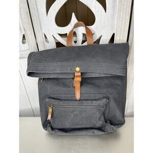 Madewell Black Navy Canvas Brown Leather Straps Backpack Bag Minimalist Boho